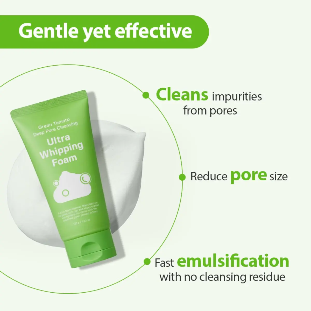 Green Tomato Deep Pore Cleansing Ultra Whipping Foam 120g - Image 3