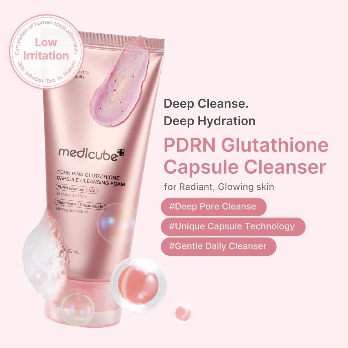 PDRN Pink Glutathione Capsule Cleansing Foam 120g - Image 5
